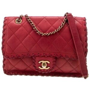 SOLD CHANEL ❤️ 2015 Happy Stitch Shoulder Bag in Red Calfskin Leather - Great